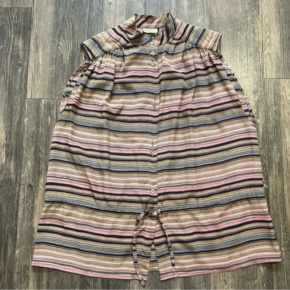 Bagarre 100% Silk Striped Sleeveless Buttoned Blouse Top belted Vtg Multicolor M - Picture 5 of 14